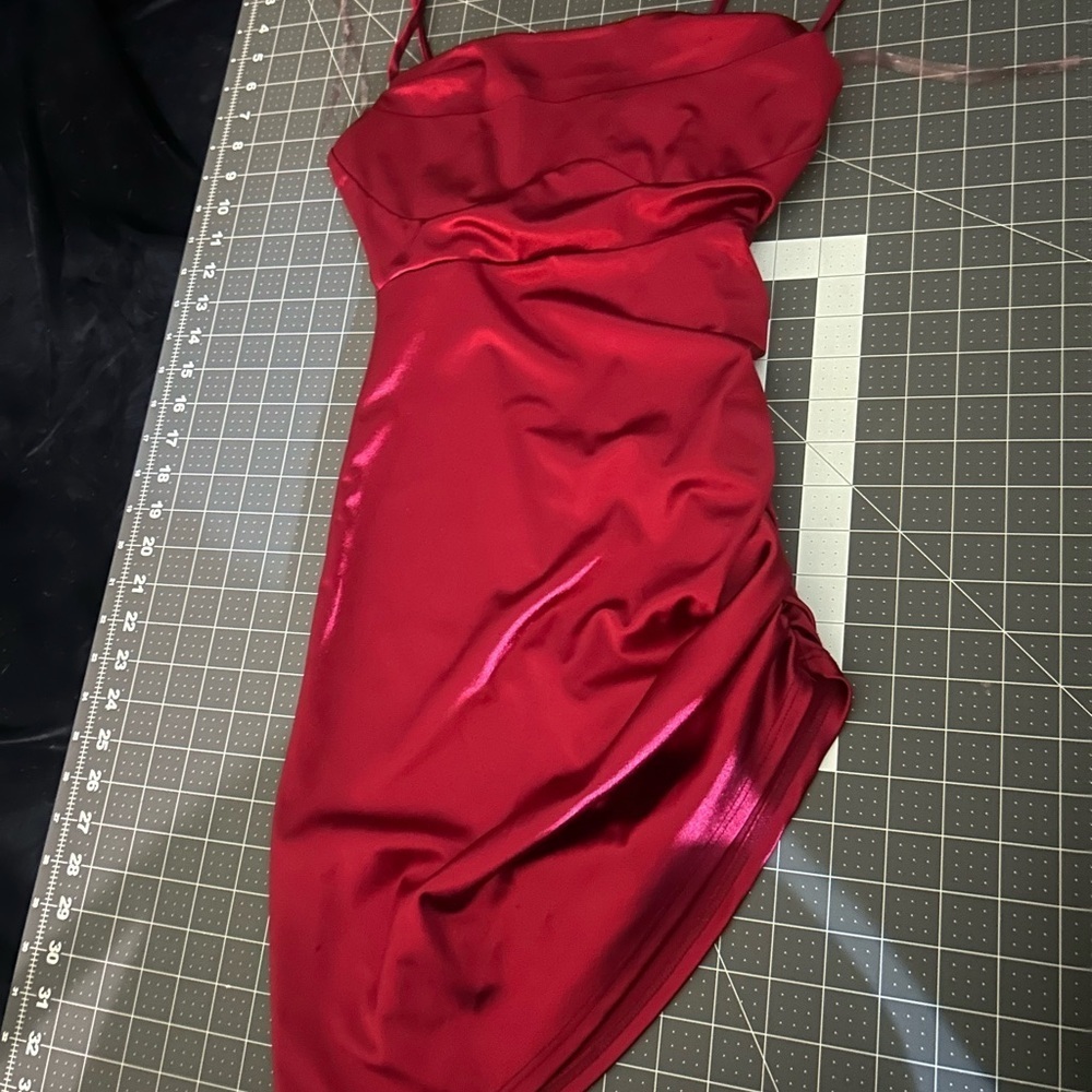 Chic Asymmetrical Red Dress - Picture 2 of 6